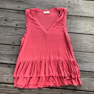 Altar’d State Coral Pink Ruffle Hem Sleeveless Top